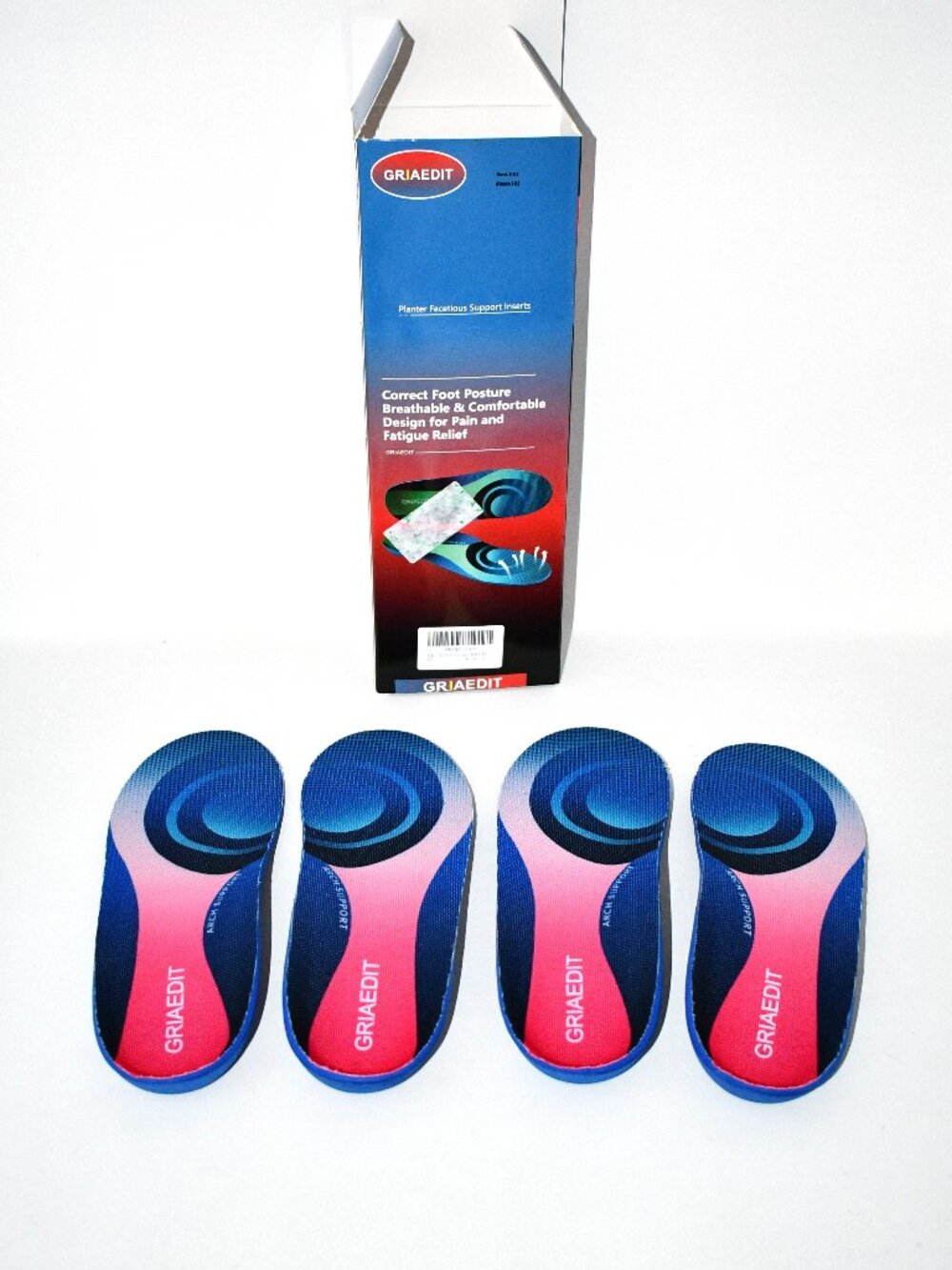 GRIAEDIT Plantar Fasciitis Insoles Arch Support, Orthotic Inserts, Blue, NWT